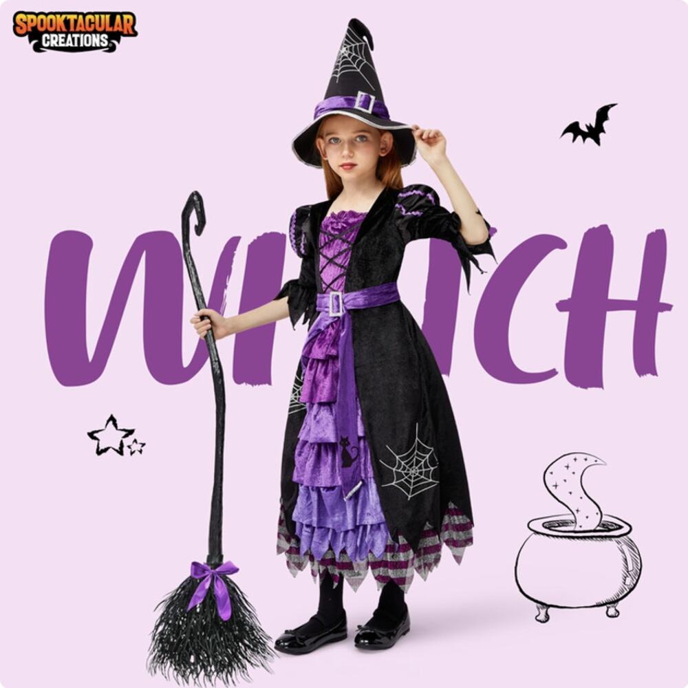 Spooktacular Purple Witch Dress with Broom S